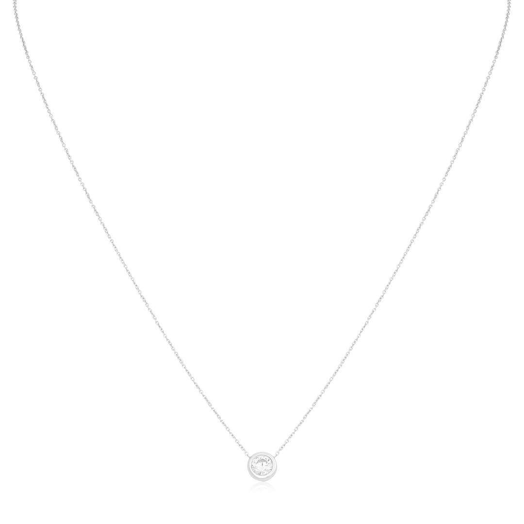 18K White Gold Solitaire Diamond Necklace