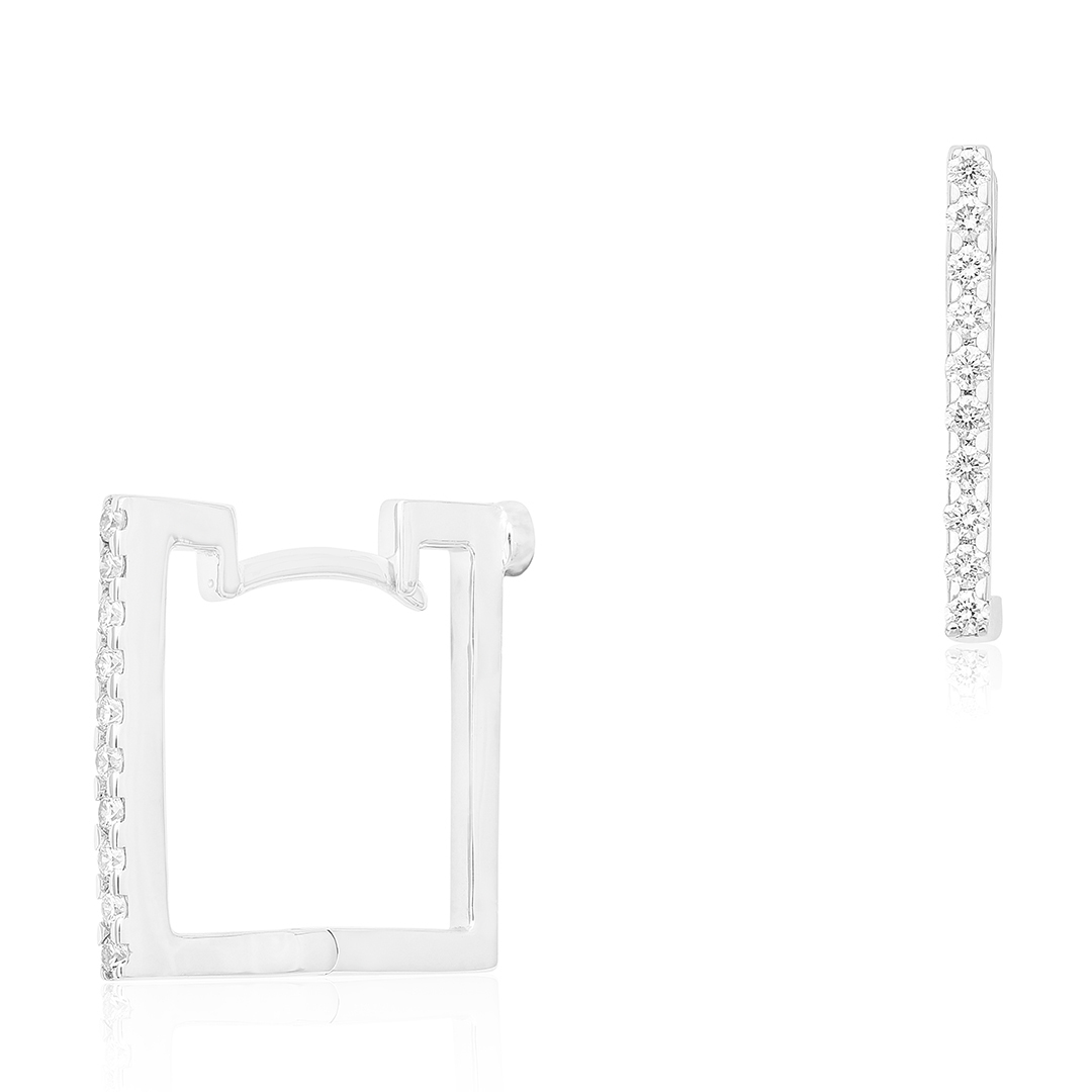 18K White Gold Square Diamond Earrings Hoop Earrings