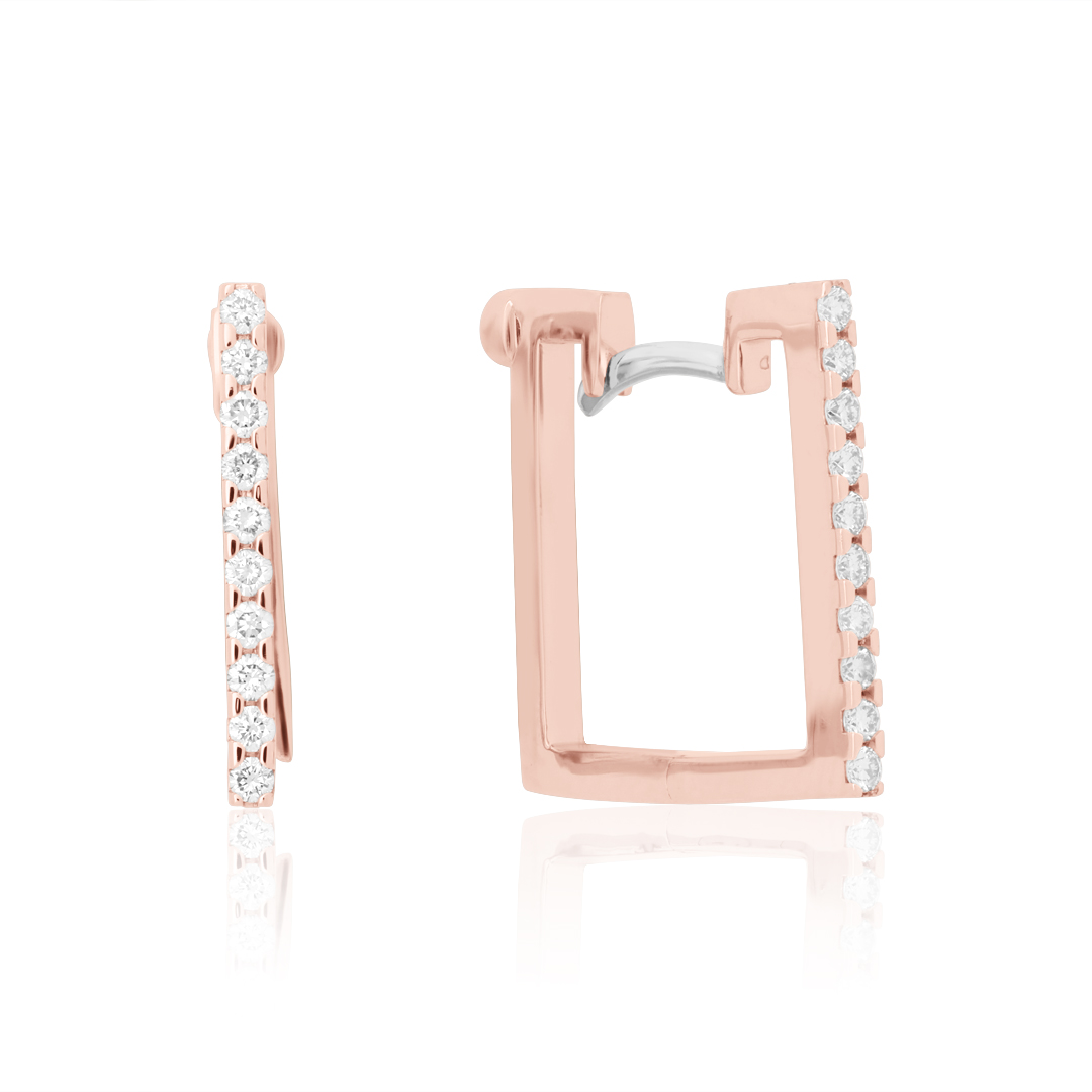 18K Rose Gold and Diamond and square Hoop Earrings