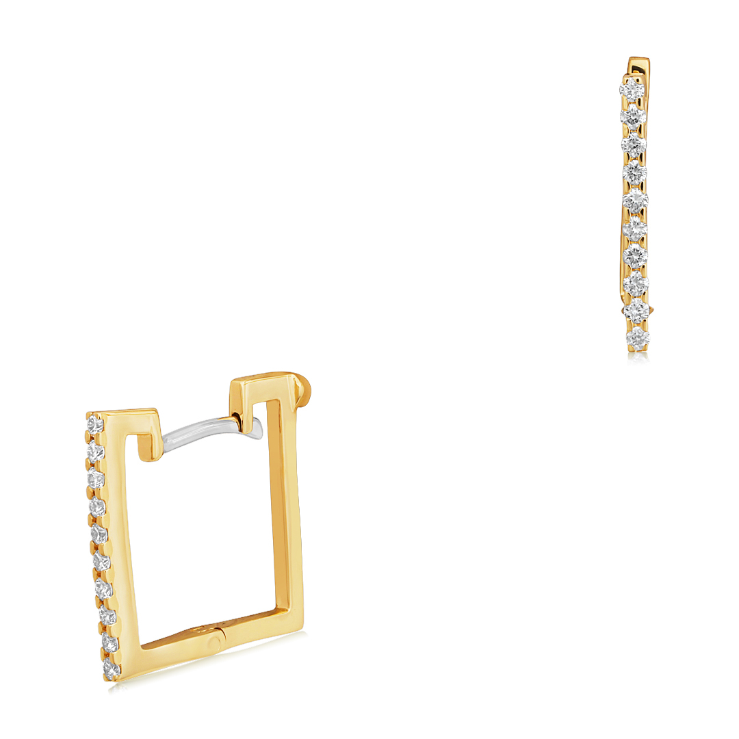 18K Yellow Gold Diamond Square Hoop Earrings