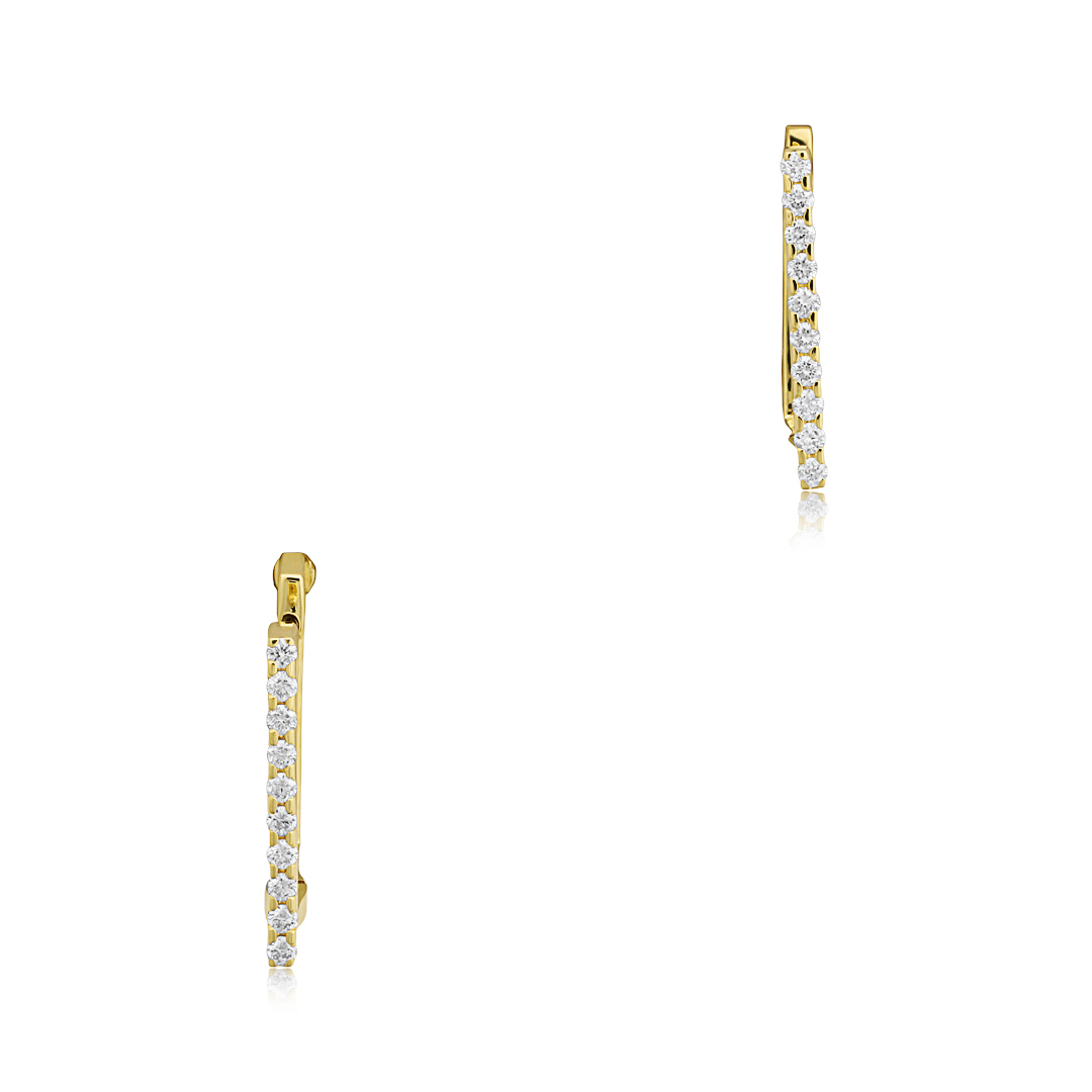 18K Yellow Gold Diamond Square Hoop Earrings