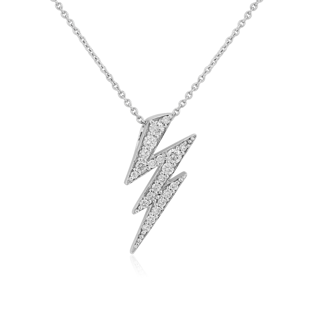 18K White Gold Diamond Lightning Bolt Necklace