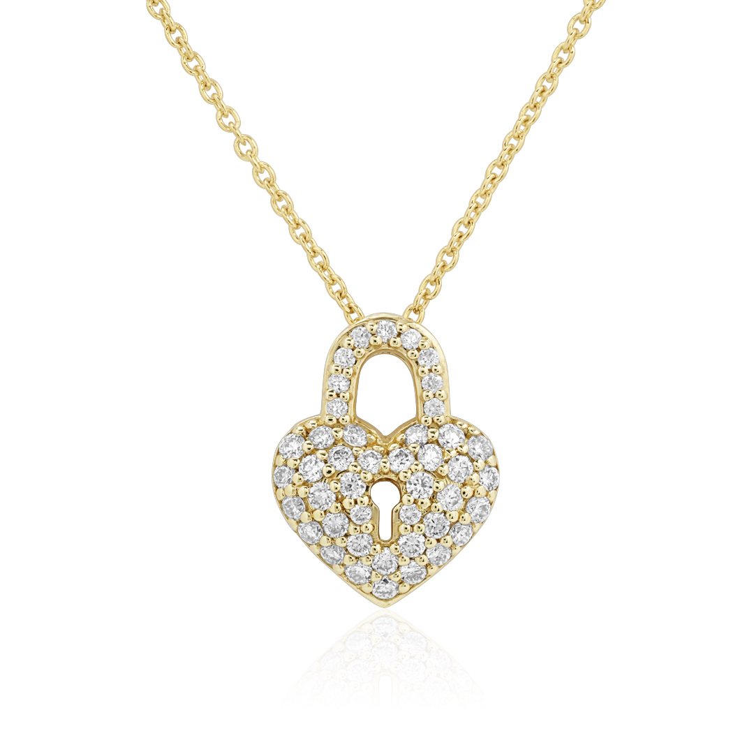 18K Yellow Gold Diamond Heart Lock Necklace