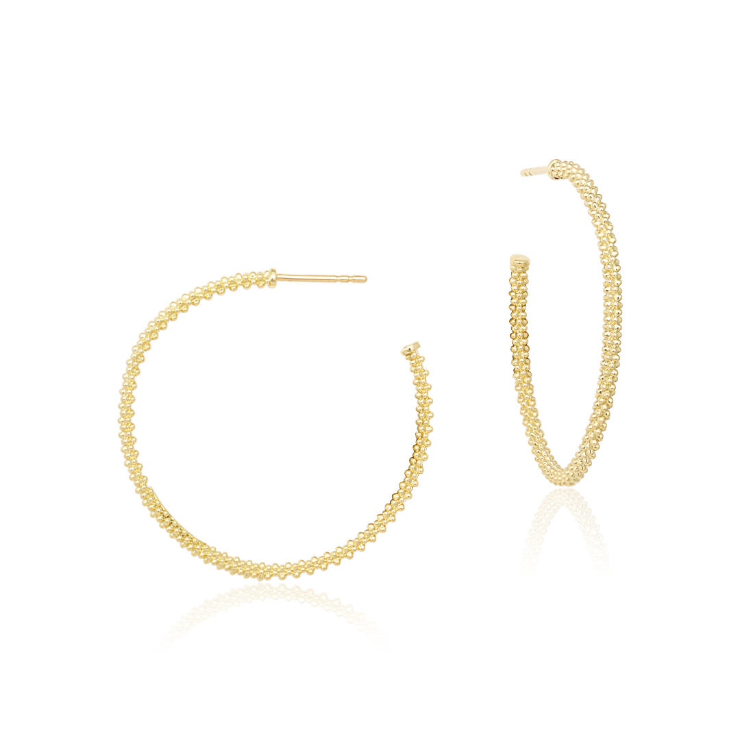 18K Yellow Gold Caviar Collection 35mm Hoop Earrings itemprop=