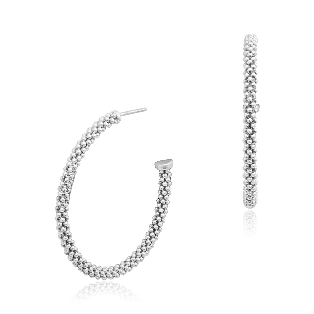 Sterling Silver Caviar Collection Beaded Hoop Earrings