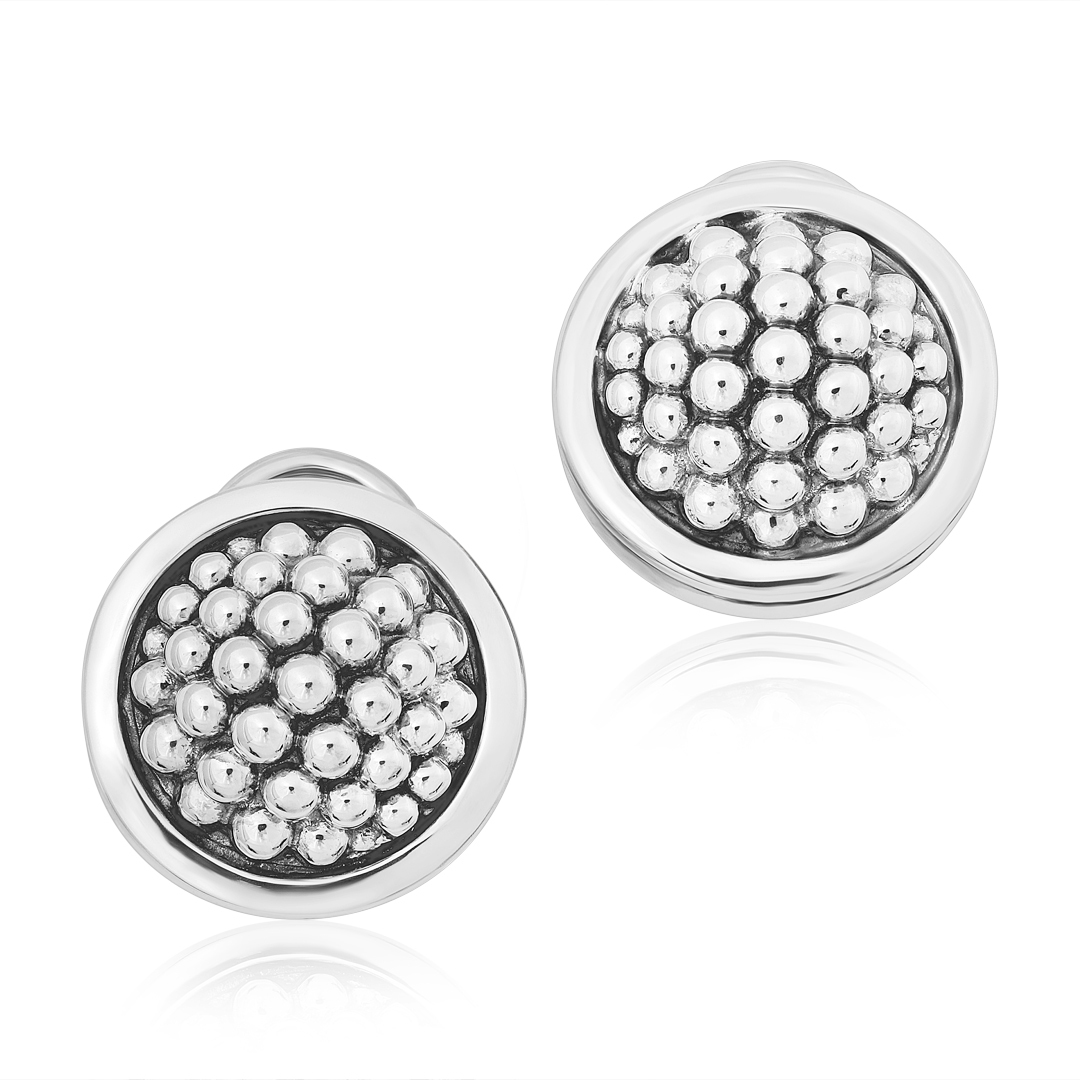 Caviar Sterling Silver Caviar Collection Button Earrings