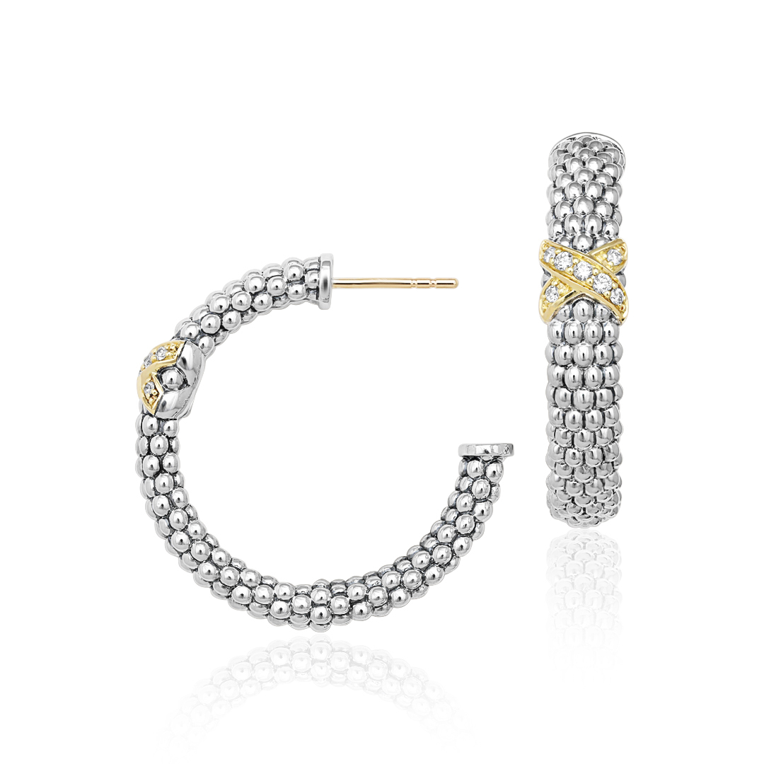 Sterling Silver and 18K Yellow Gold Caviar Lux Diamond Hoop Earrings