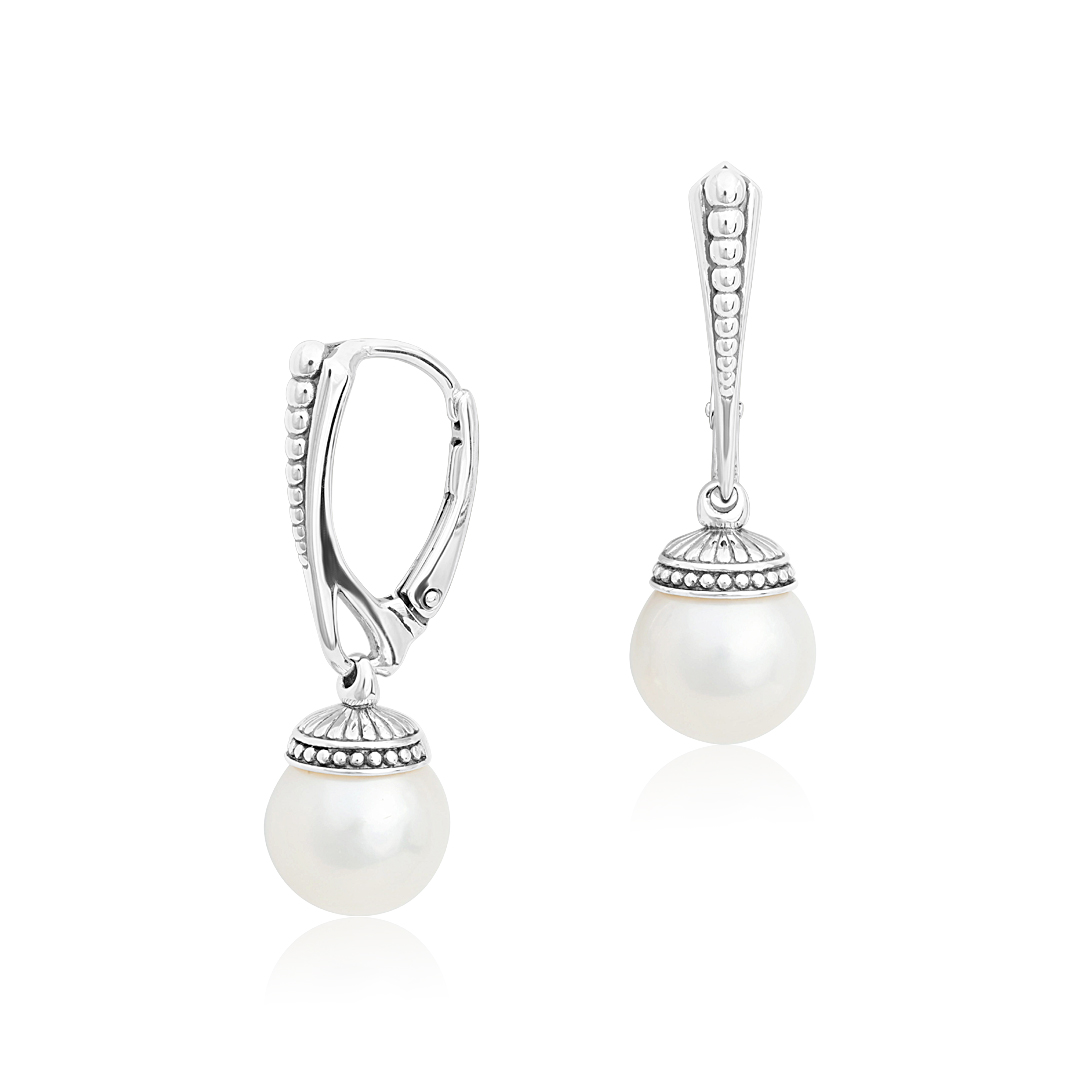 Sterling Silver Luna Collection Pearl Drop Earrings