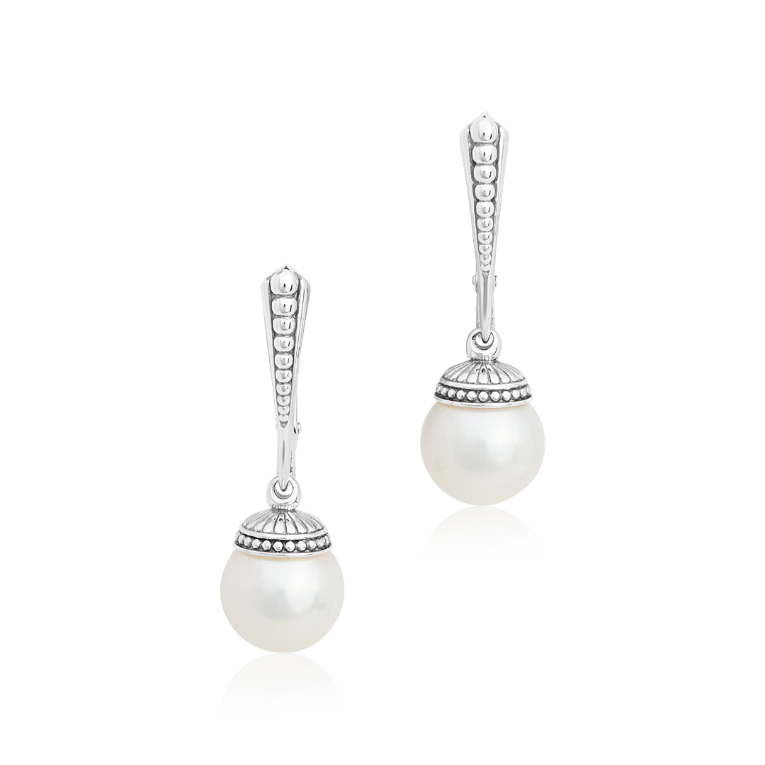 Sterling Silver Luna Collection Pearl Drop Earrings - 14145