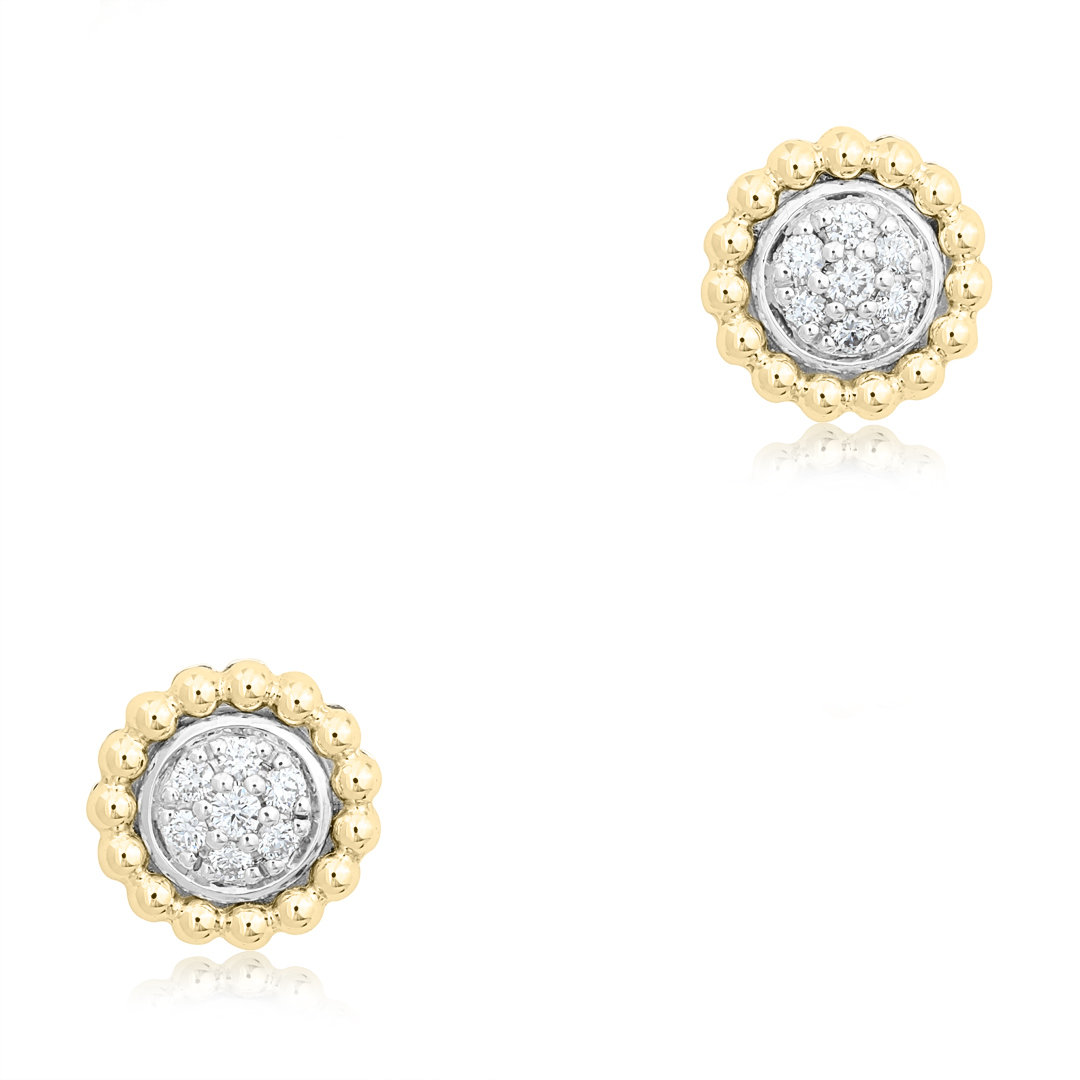 LAGOS Sterling Silver and 18K Yellow Gold Diamond Caviar Earrings