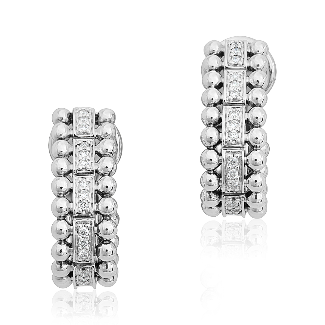 Lagos Sterling Silver Caviar Spark Collection Hoop Earrings with Diamonds