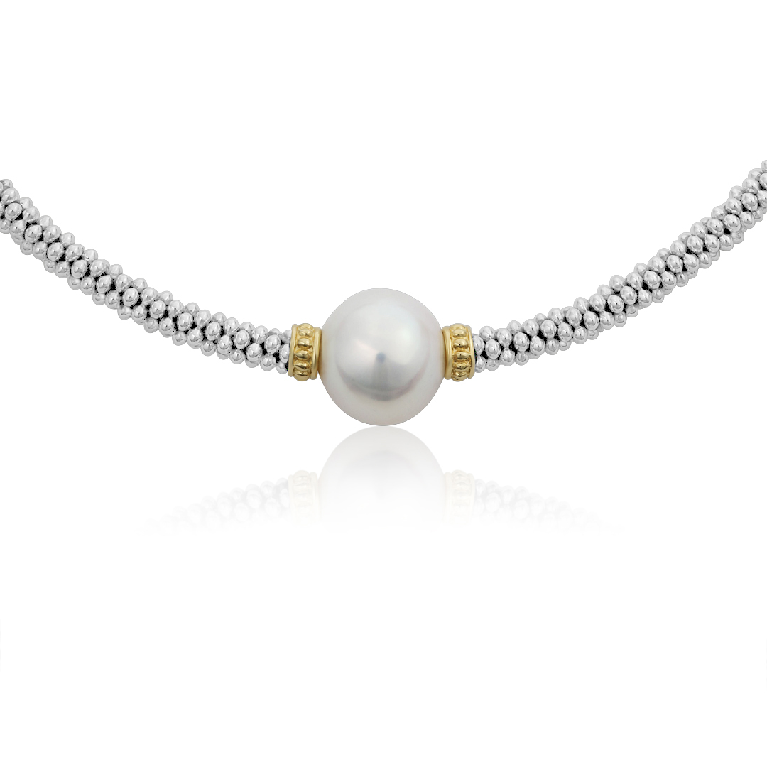 Sterling Silver and 18K Yellow Gold Luna Collection Pearl Necklace itemprop=