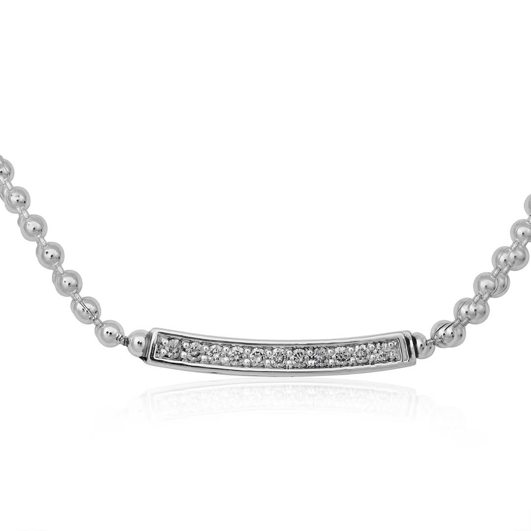 Sterling Silver Caviar Spark Collection Diamond Bar Necklace