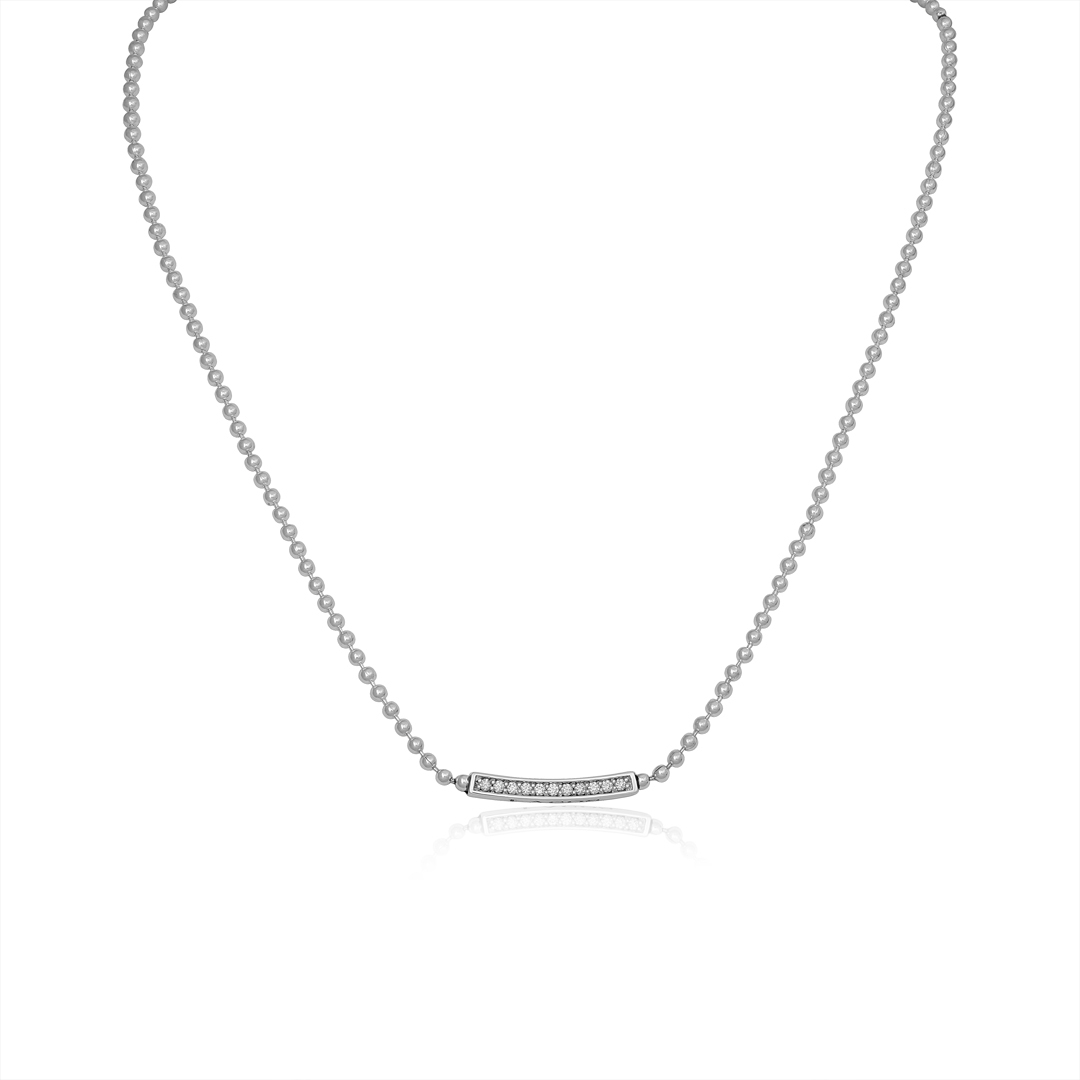 Sterling Silver Caviar Spark Collection Diamond Bar Necklace