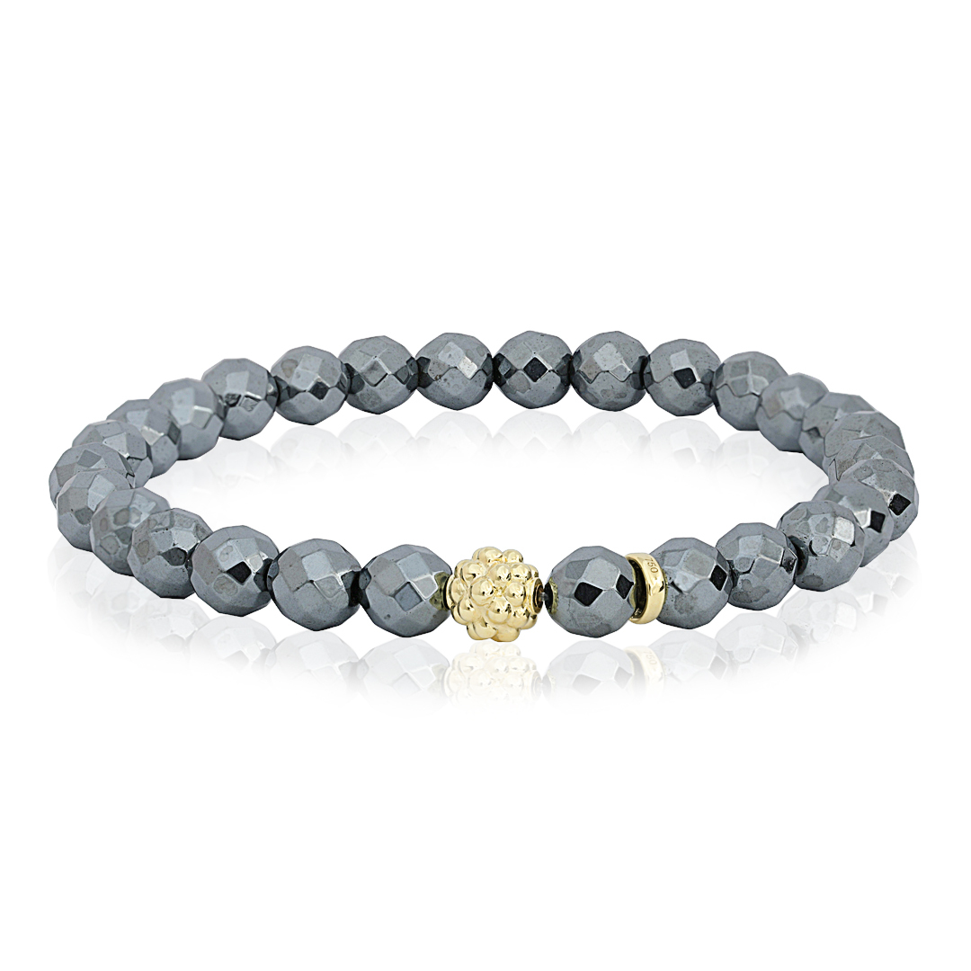 18K Yellow Gold Caviar Icon Collection Hematite Bead Bracelet