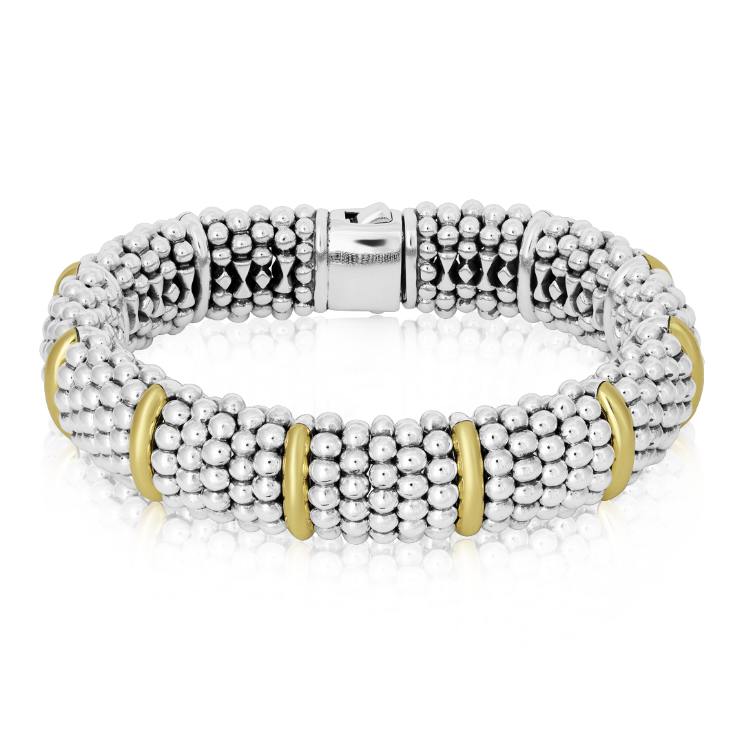 Sterling Silver Oval Caviar Bracelet 18K Yellow Gold itemprop=