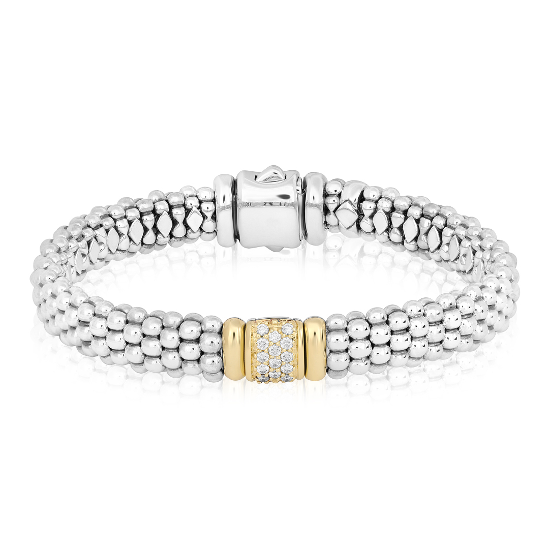 18K Yellow Gold Sterling Silver Caviar Bracelet