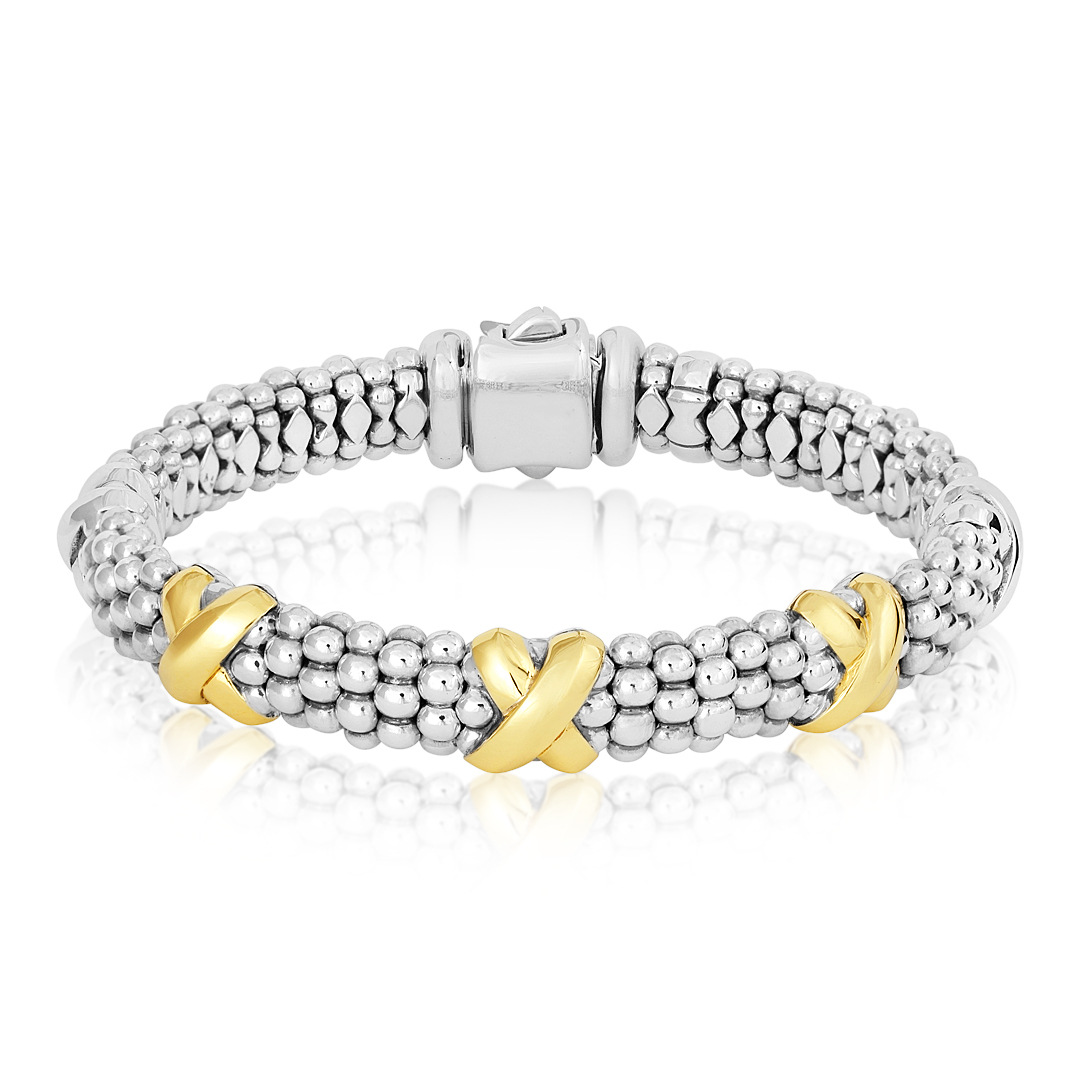 Caviar 18K Yellow Gold Sterling Silver Caviar Bracelet