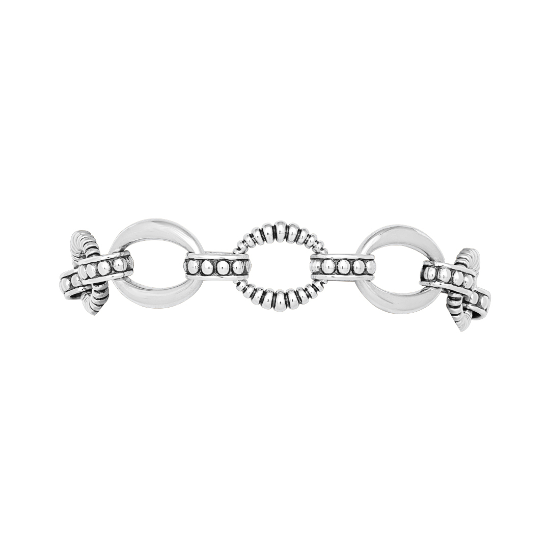 Sterling Silver and 18K Yellow Gold Caviar Oval Link Bracelet