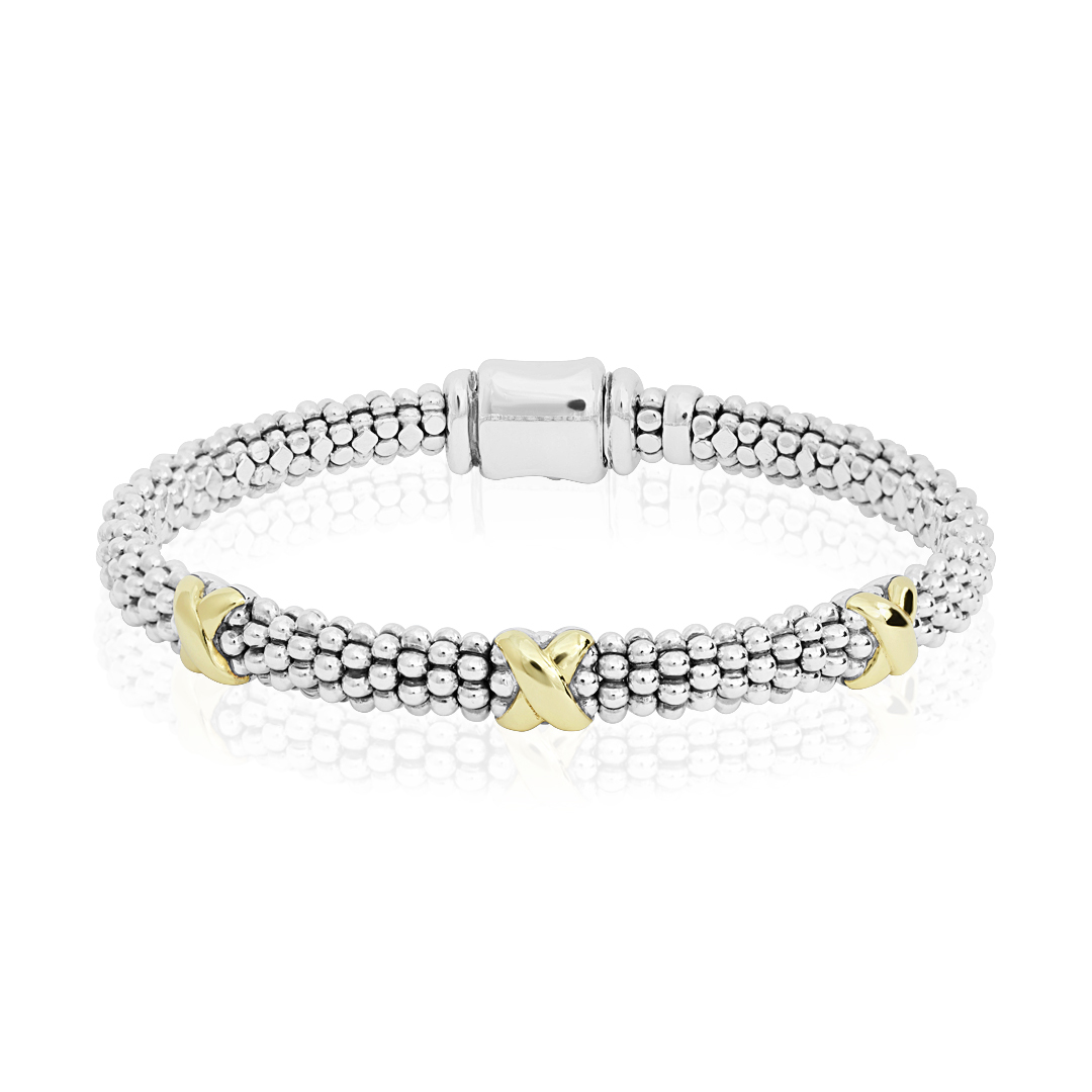 Lagos Sterling Silver and 18K Yellow Gold Caviar Beaded Bracelet
