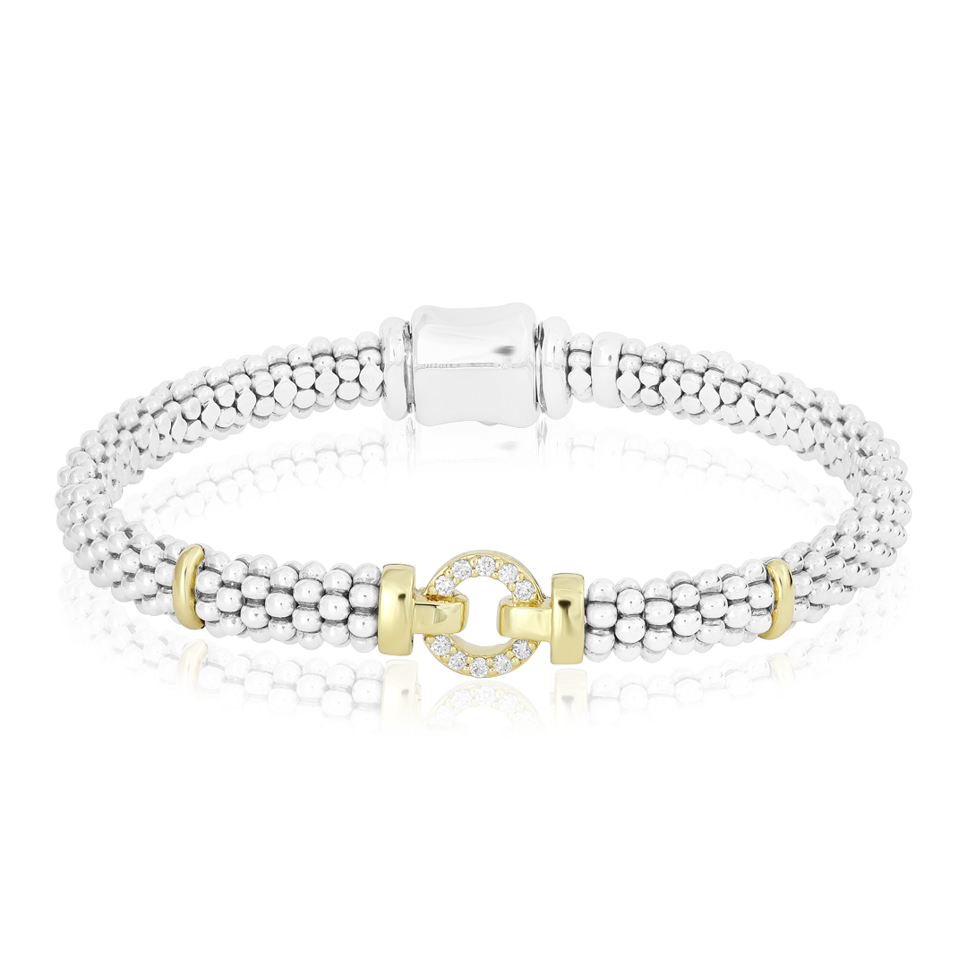 Caviar Sterling Silver and 18K Yellow Gold Enso Collection Bracelet