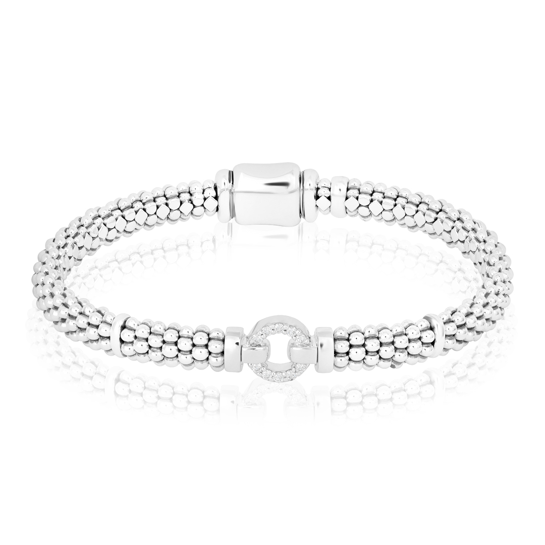 Lagos Sterling Silver Caviar Beaded Bracelet with Diamonds