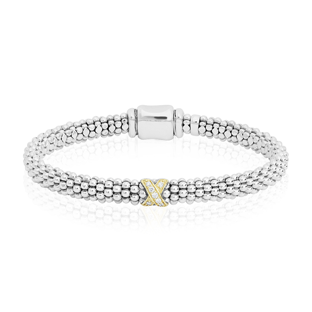 Sterling Silver and 18K Yellow Gold X Collection Diamond Bracelet