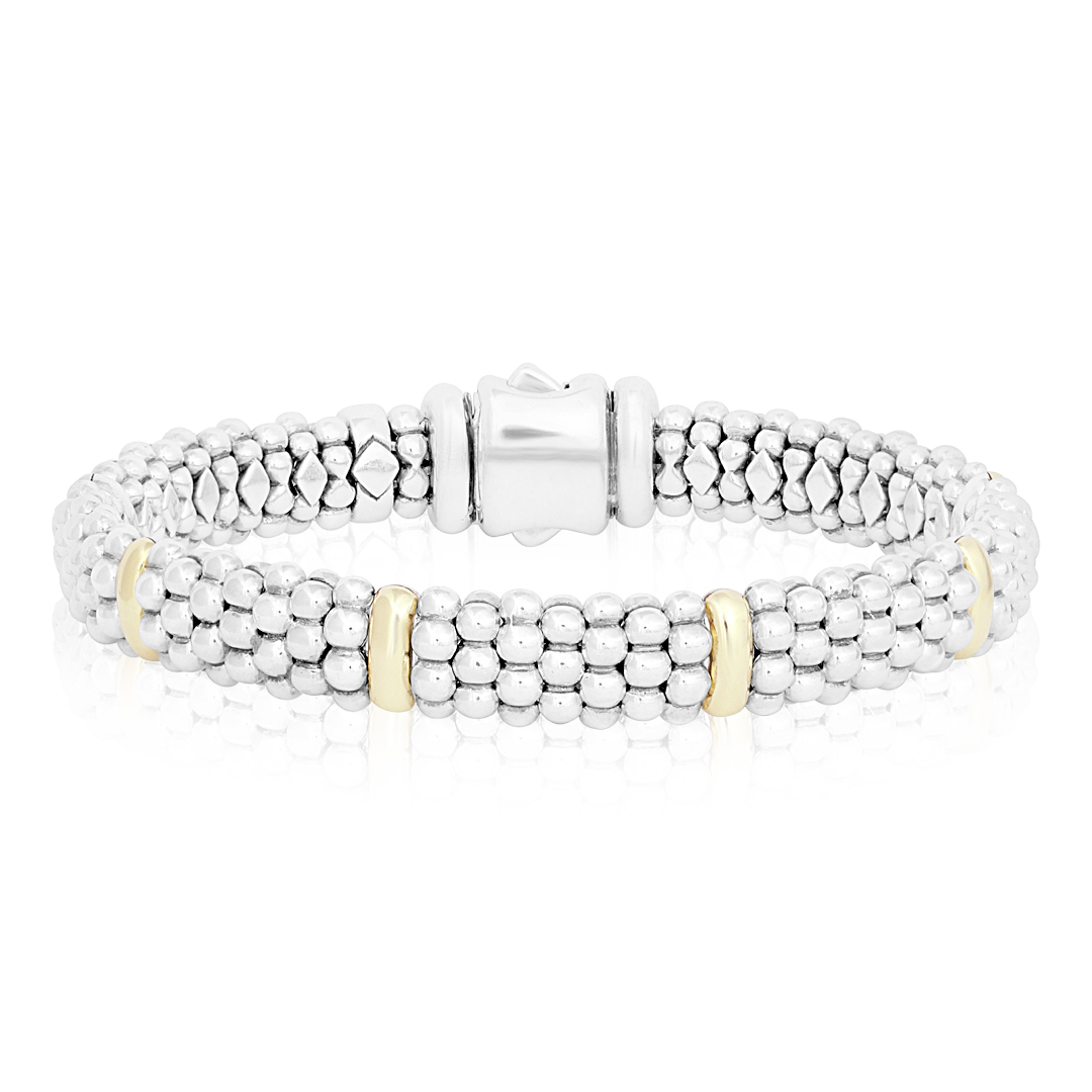 Sterling Silver Caviar Collection Beaded Bracelet 18K Yellow Gold