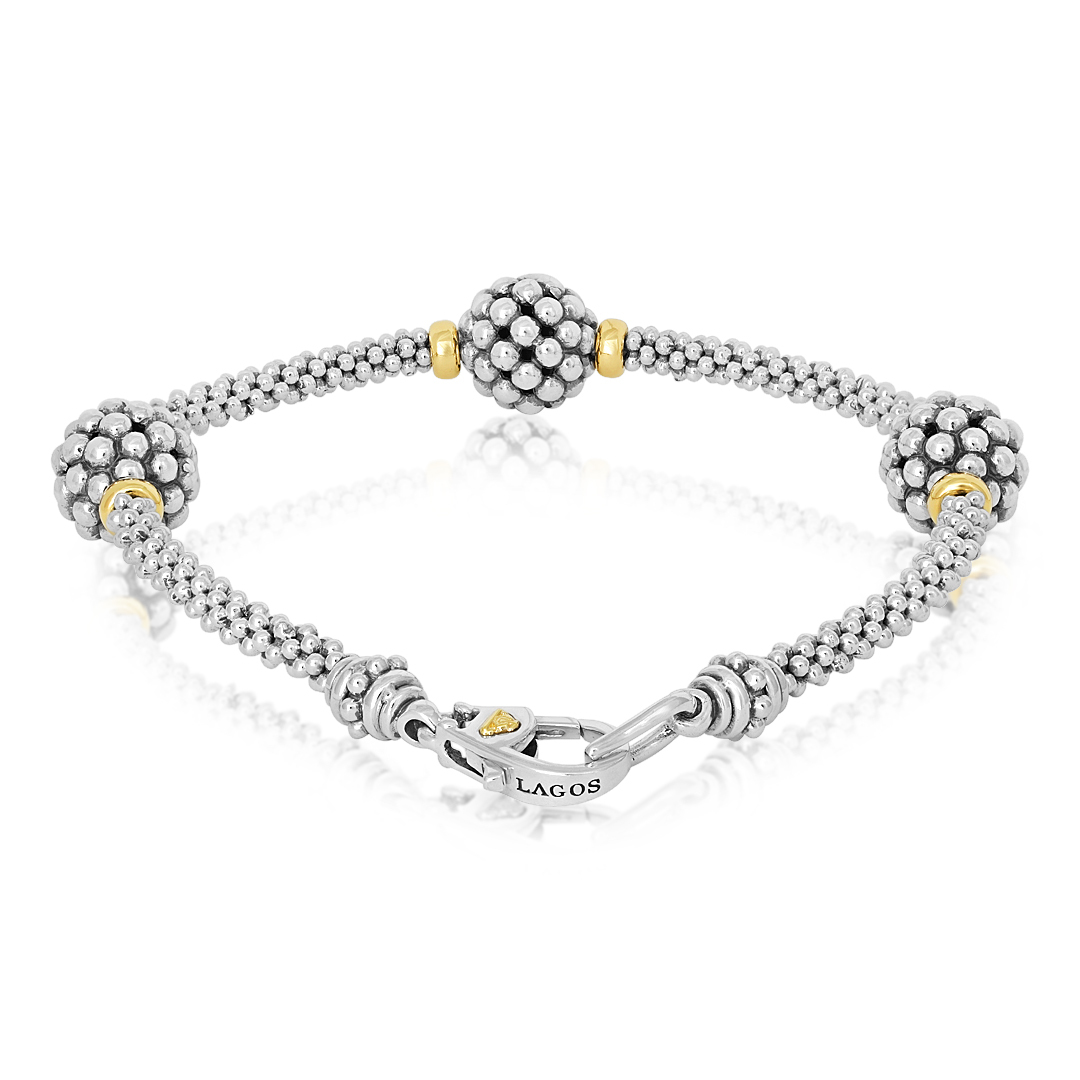 Cavier Sterling Silver Caviar Forever Collection Bracelet 18K Yellow Gold