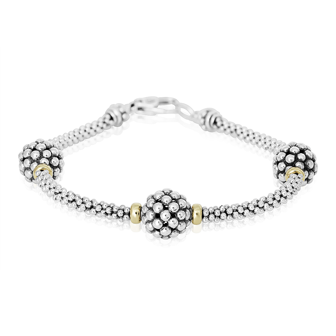 Cavier Sterling Silver Caviar Forever Collection Bracelet 18K Yellow Gold