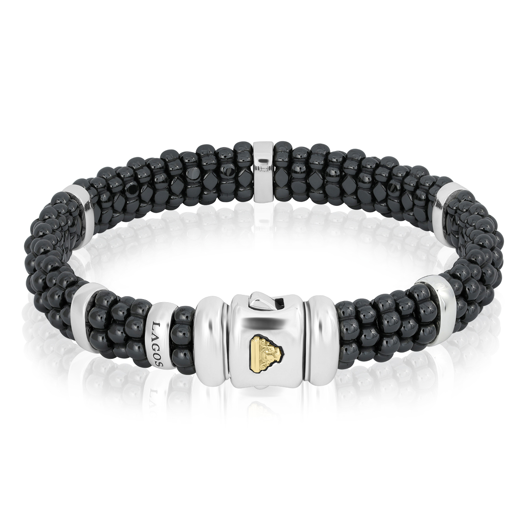 Sterling Silver  Black Caviar Collection Ceramic Bracelet