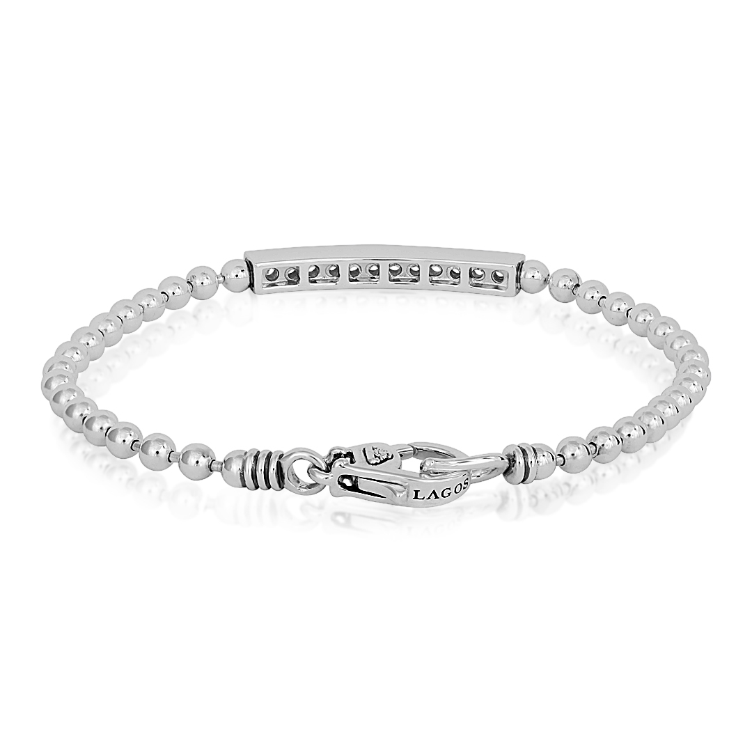 Sterling Silver Caviar Spark Collection Bar Chain Diamond Bracelet
