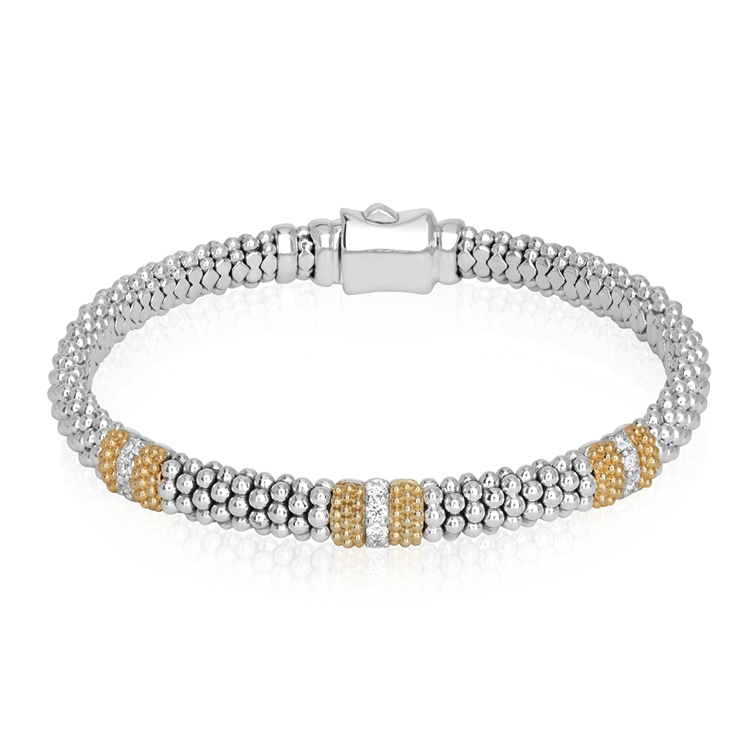 18K Yellow Gold  Sterling Silver Diamond Bracelet