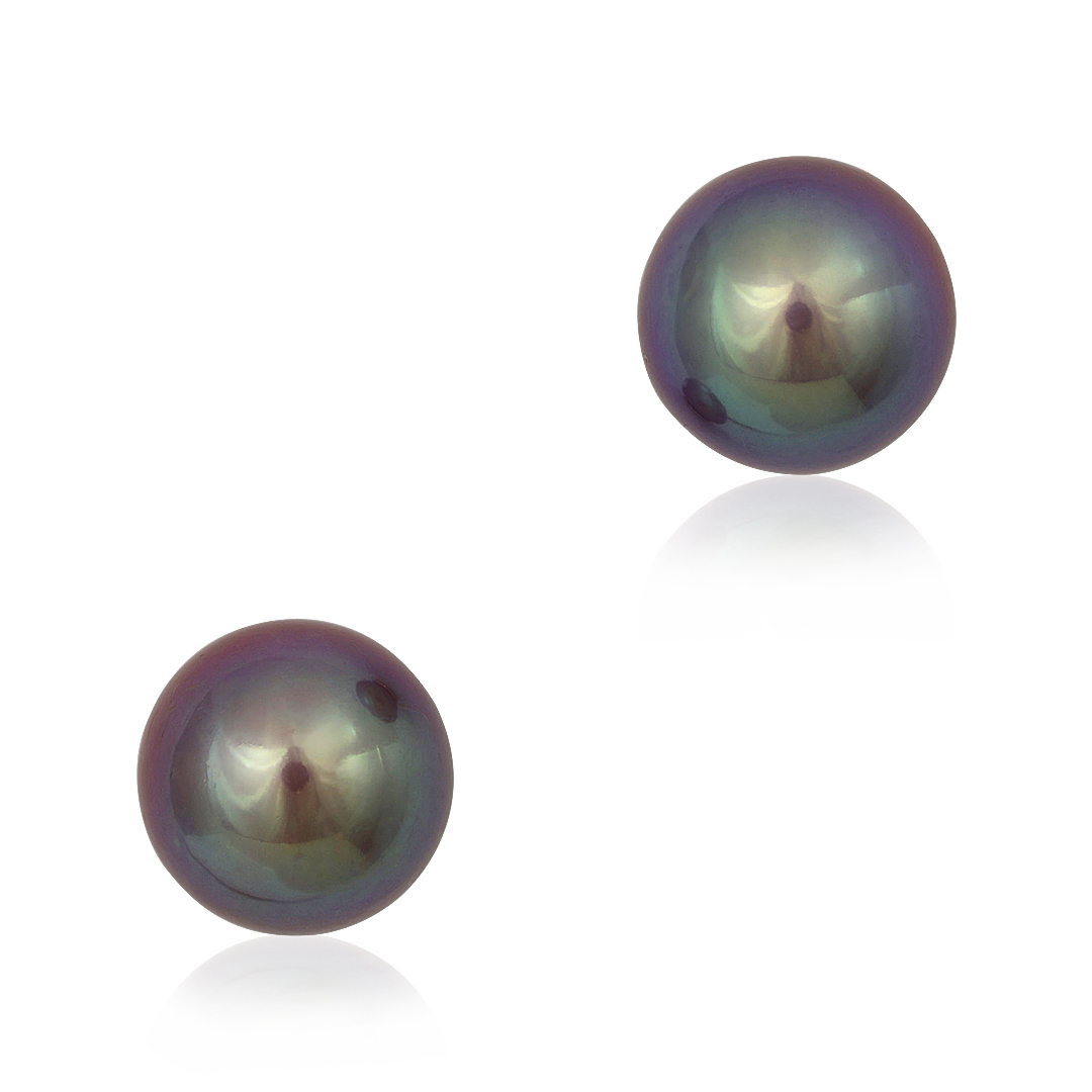 18K White Gold Tahitian Pearl and Lavender Sapphire Stud Earrings