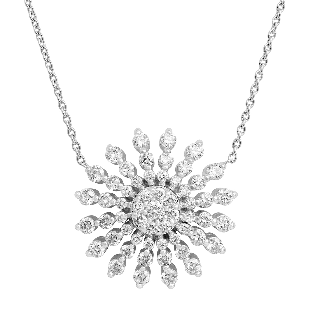 18K White Gold Diamond Sunburst Necklace