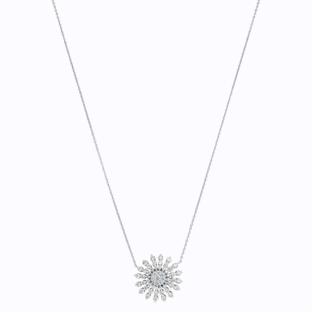18K White Gold Diamond Sunburst Necklace