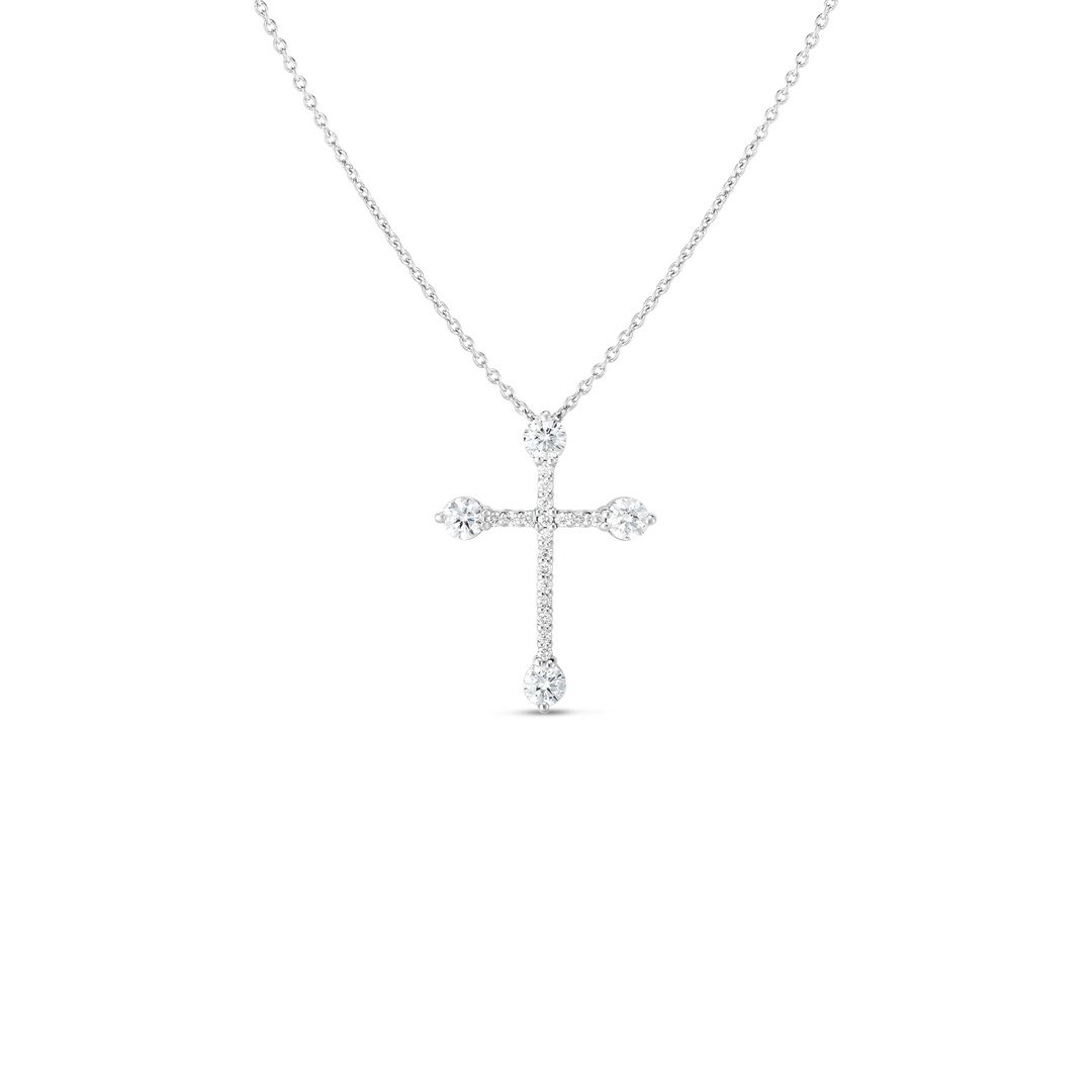 18K White Gold Diamond Cross Pendant Necklace