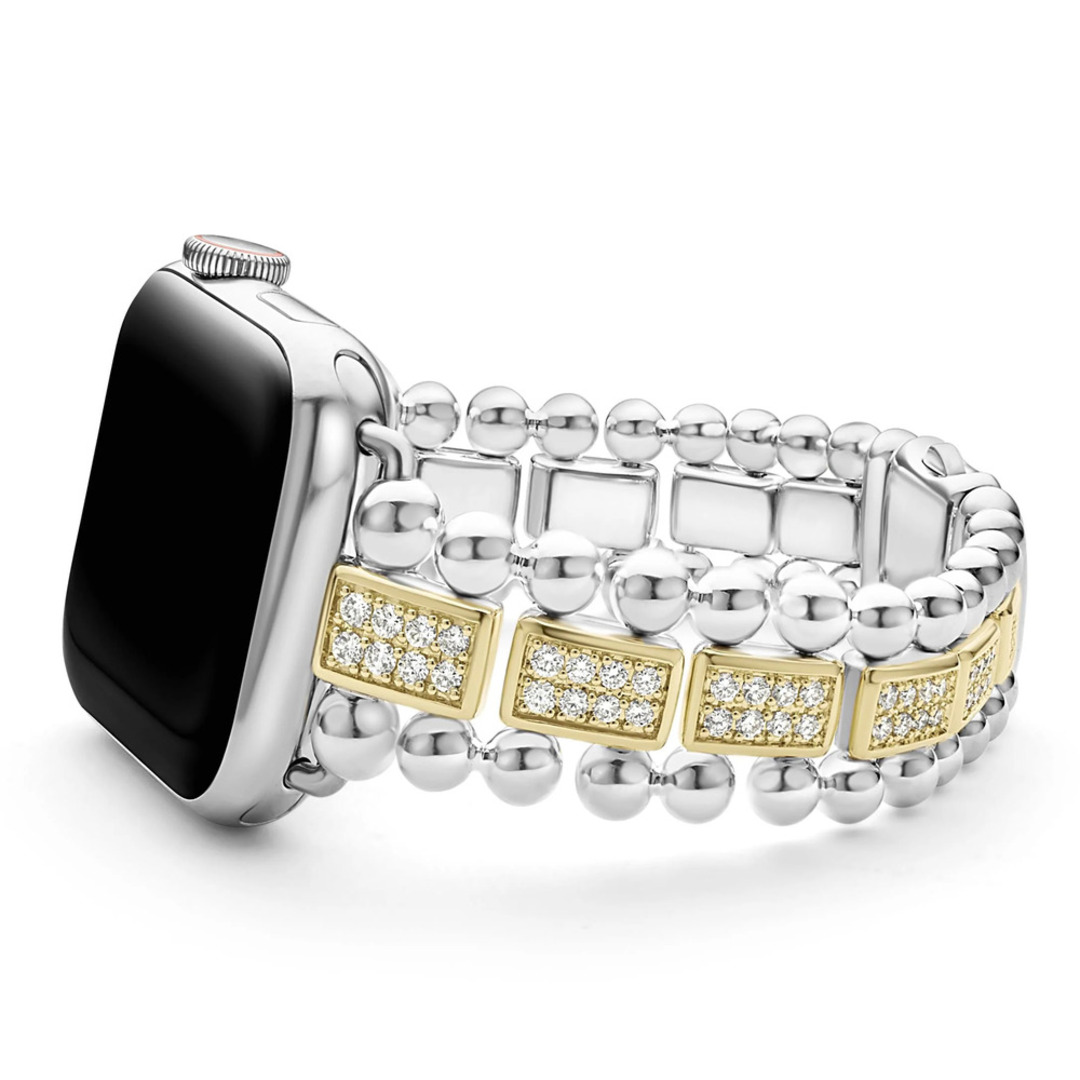 18KY Gold and Sterling Silver Smart Caviar Single Diamond Watch Bracelet-38-45mm