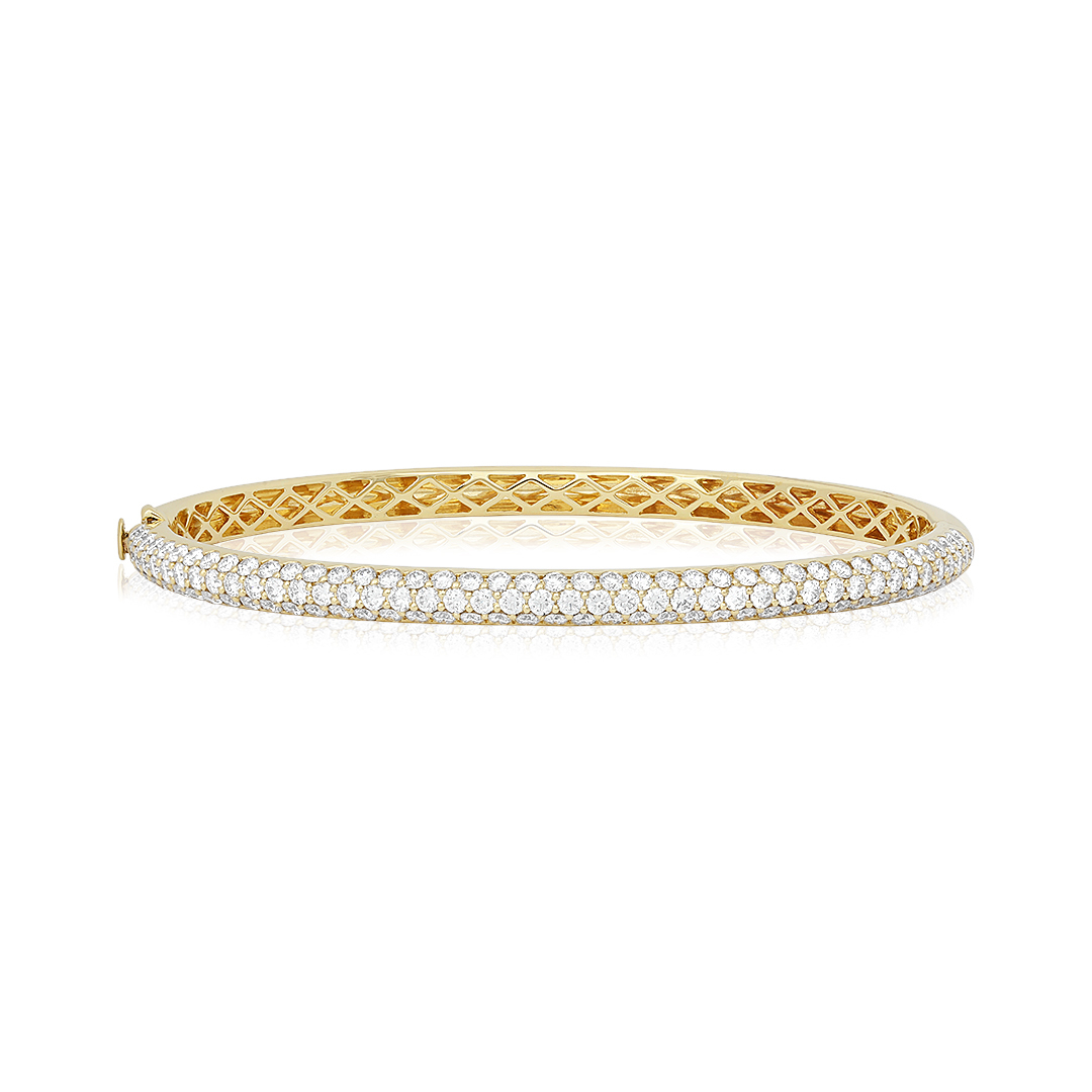 18K Yellow Gold Pave Diamond Bangle Bracelet