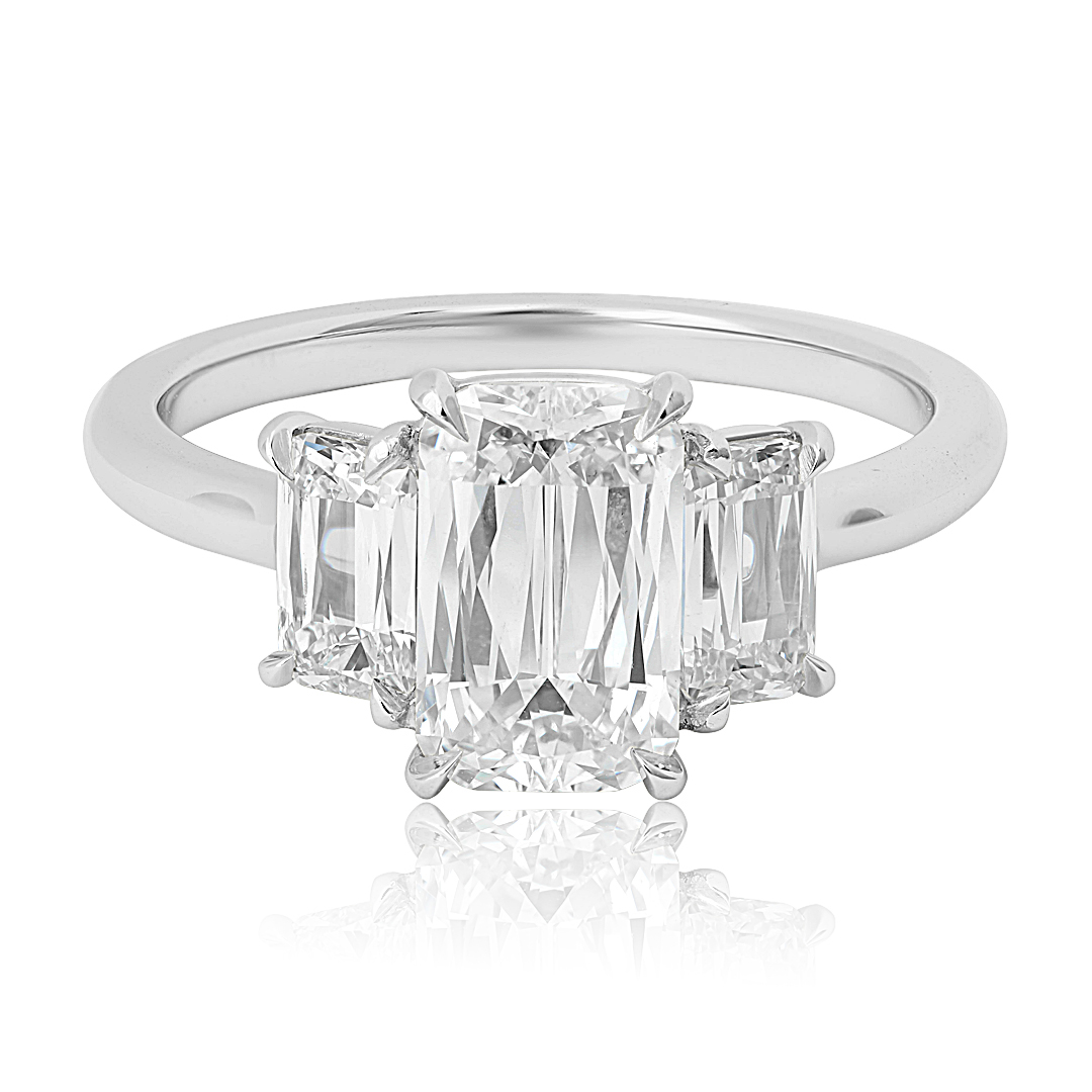 Platinum Three Stone Ashoka Diamond Ring itemprop=