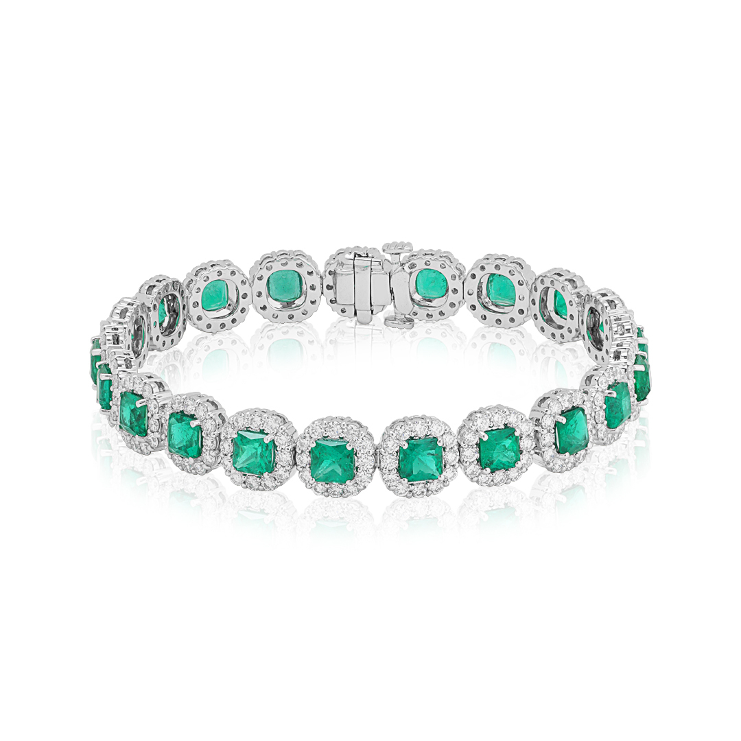 18k White Gold Diamond and Emerald Bracelet itemprop=