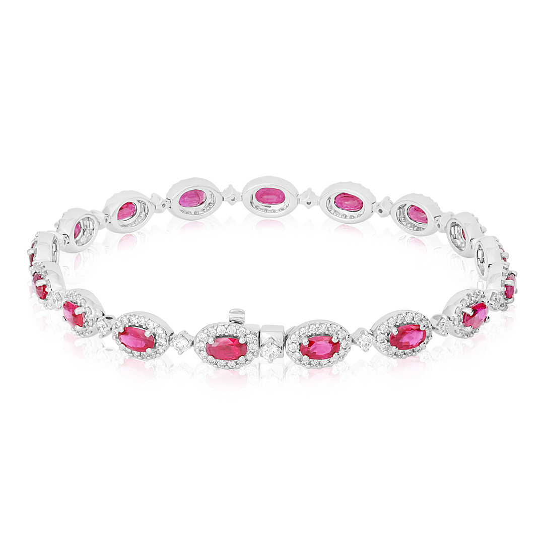 TIVOL 18K White Gold Bracelet with Oval Rubies and Round Diamonds