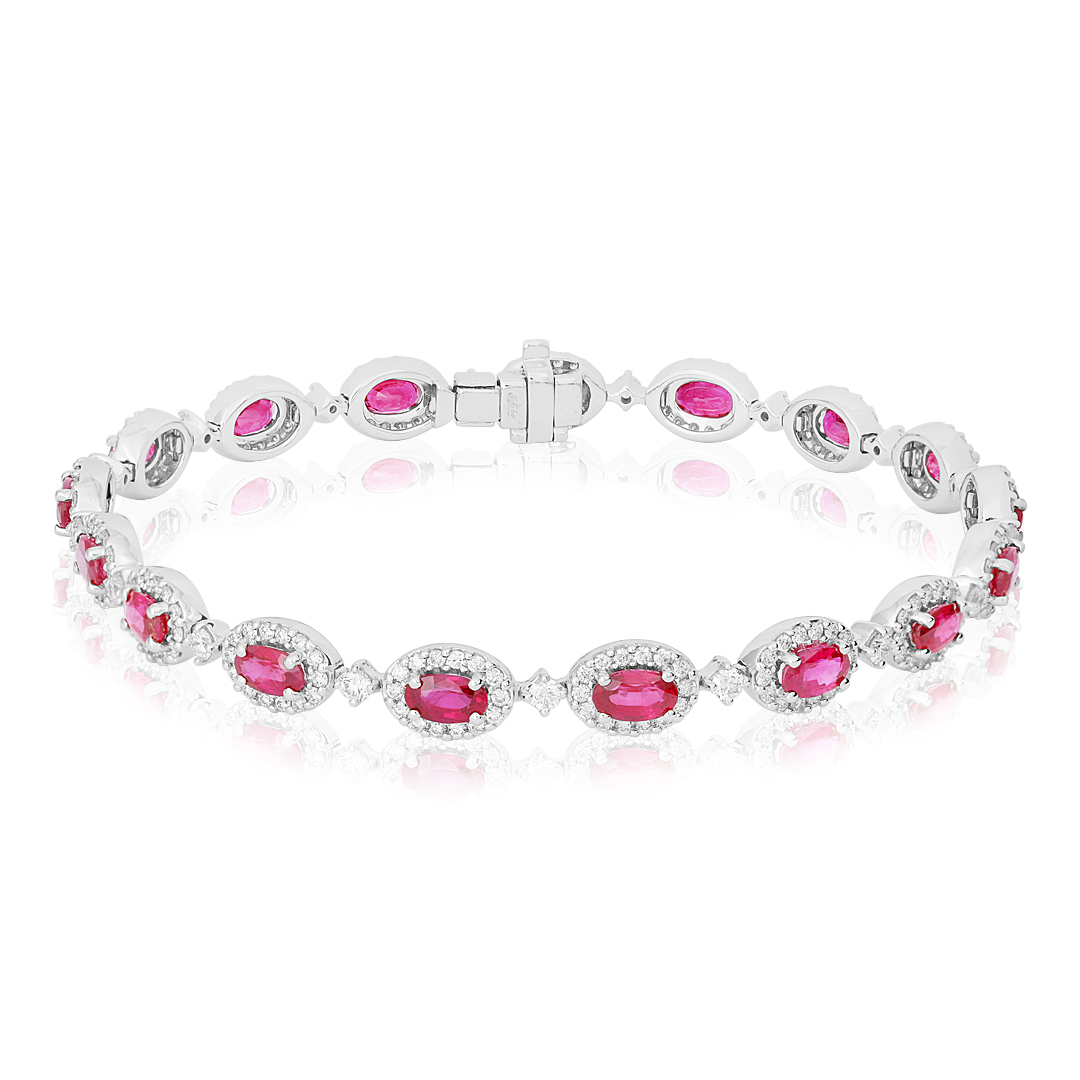 TIVOL 18K White Gold Bracelet with Oval Rubies and Round Diamonds itemprop=