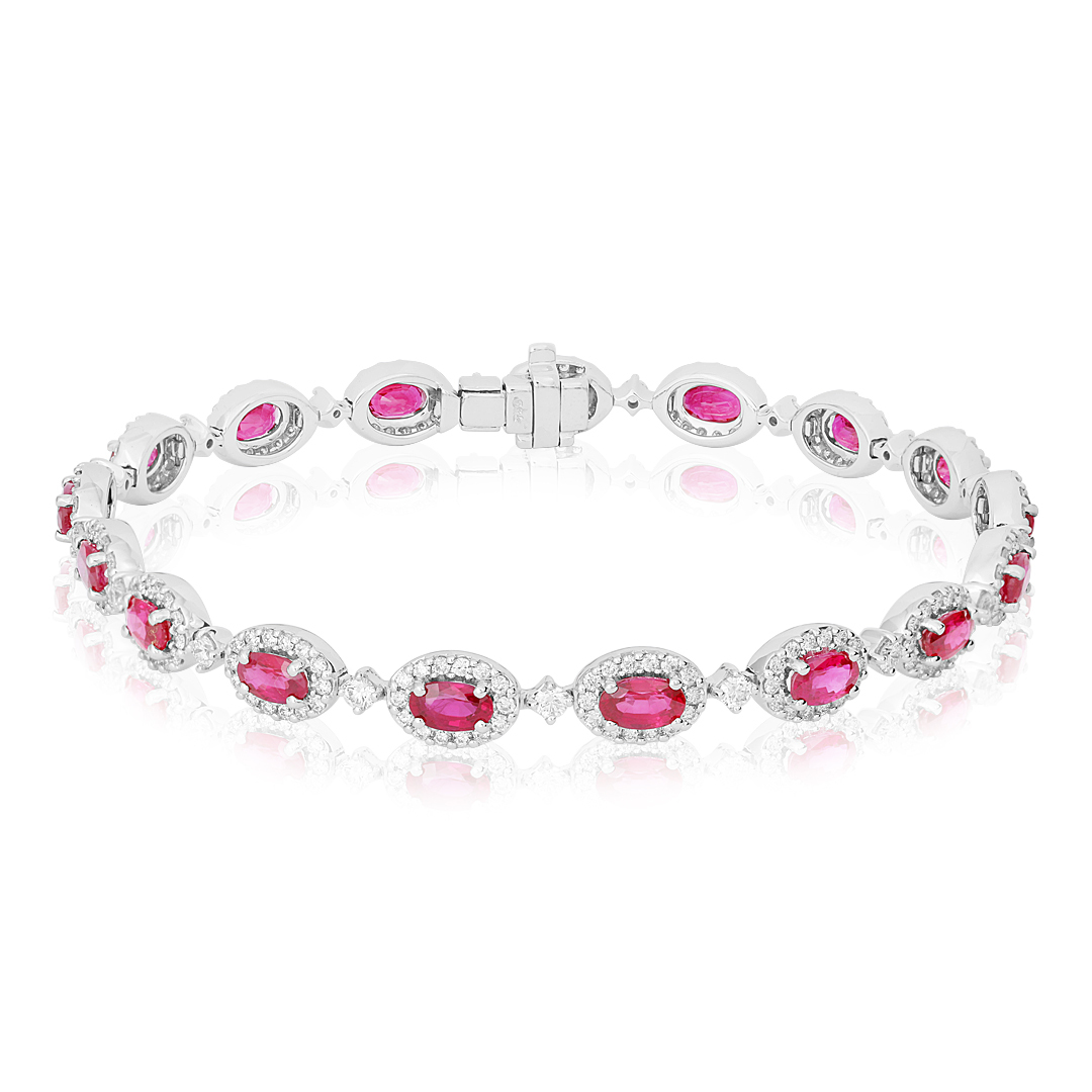 TIVOL 18K White Gold Bracelet with Oval Rubies and Round Diamonds