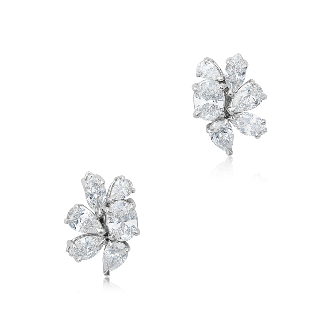 Kwiat Platinum Fancy Cluster Diamond Stud Earrings