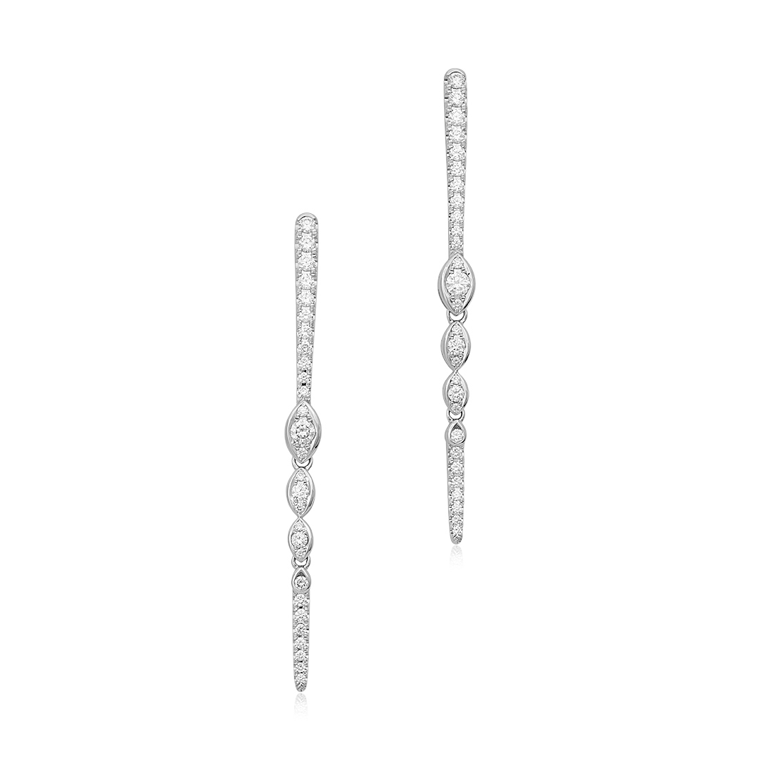 18K White Gold Vine Collection Diamond Drop Earrings - 13464