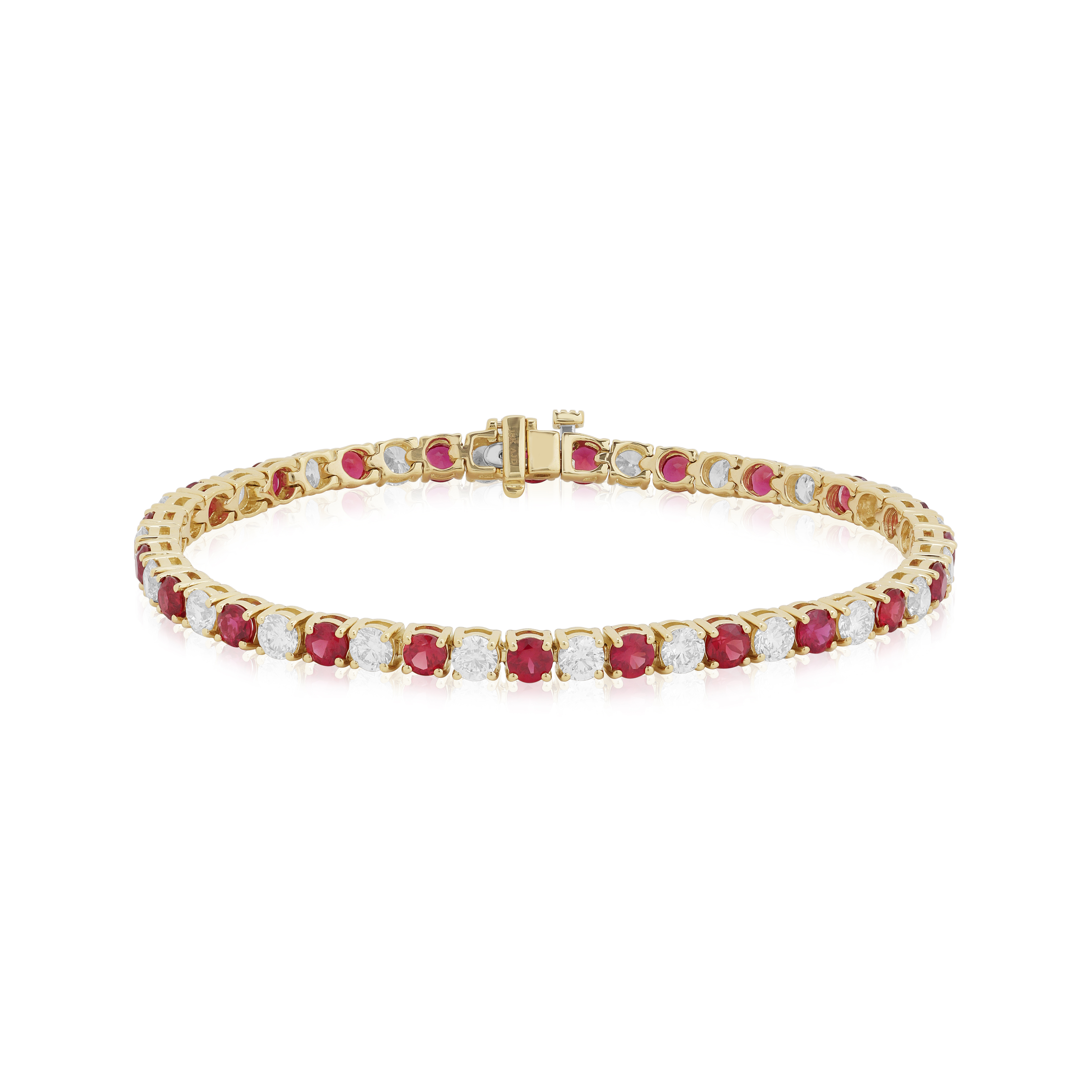 18k Yellow Gold Diamond and Ruby Tennis Bracelet