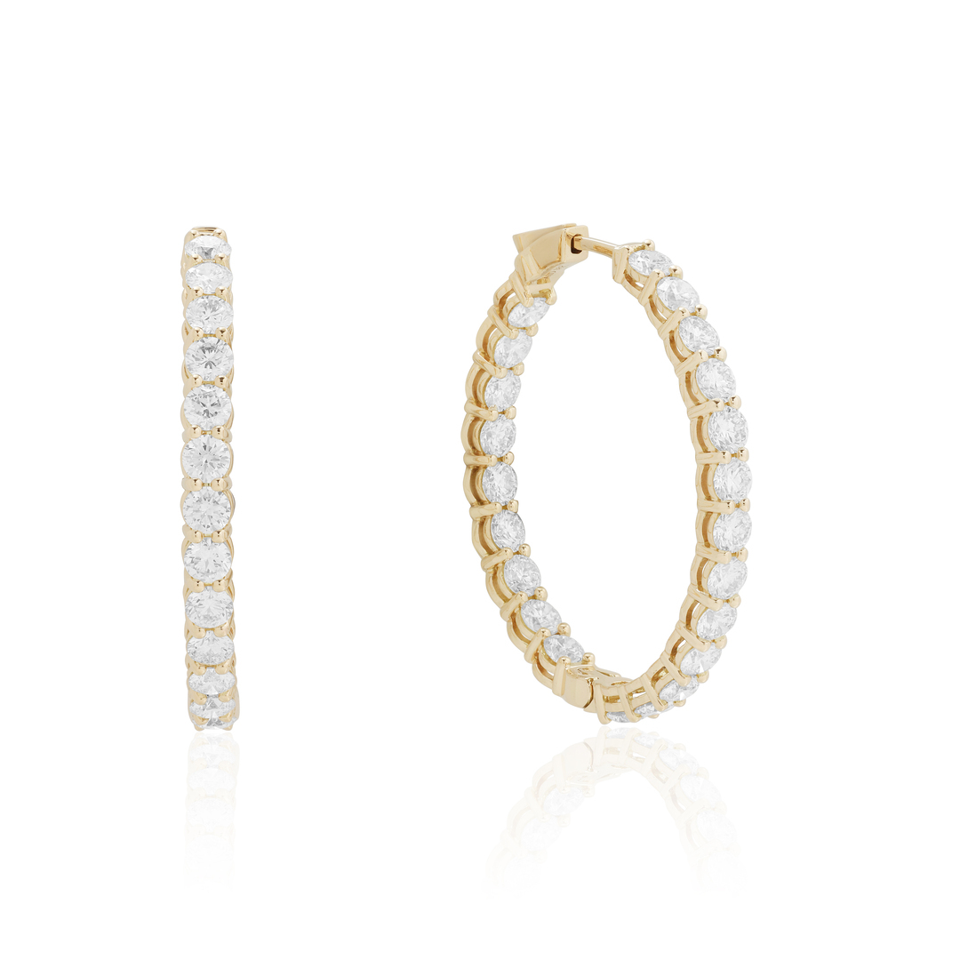 18k White Gold and Diamond Oval Hoop Earrings