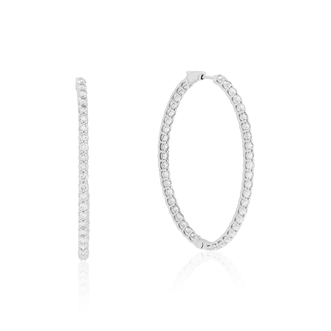 18k White Gold and Diamond Oval Hoop Earrings