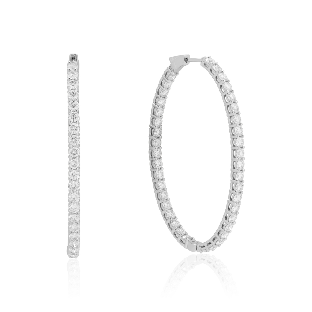 18k White Gold and Diamond Oval Hoop Earrings